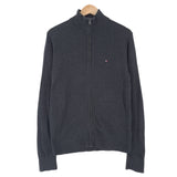 Tommy Hilfiger Vintage Mens Full Zip Sweater Cotton Cashmere Grey High Neck Size S, front view, image 1 of 8