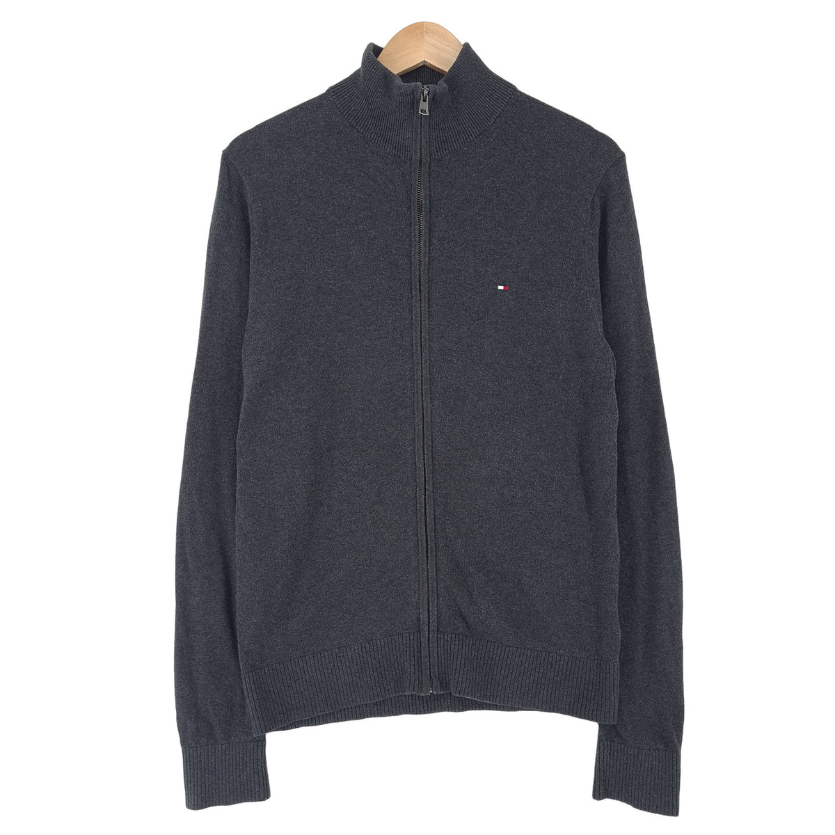 Tommy Hilfiger Vintage Mens Full Zip Sweater Cotton Cashmere Grey High Neck Size S, front view, image 1 of 8