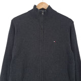 Tommy Hilfiger Vintage Mens Full Zip Sweater Cotton Cashmere Grey High Neck Size S, back view, image 2 of 8