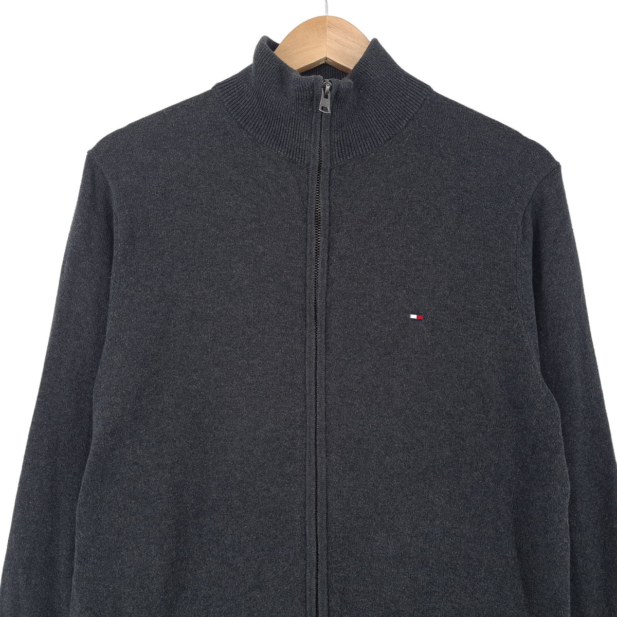 Tommy Hilfiger Vintage Mens Full Zip Sweater Cotton Cashmere Grey High Neck Size S, back view, image 2 of 8