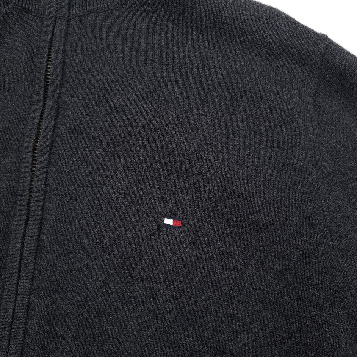 Tommy Hilfiger Vintage Mens Full Zip Sweater Cotton Cashmere Grey High Neck Size S, detail view 3, image 5 of 8