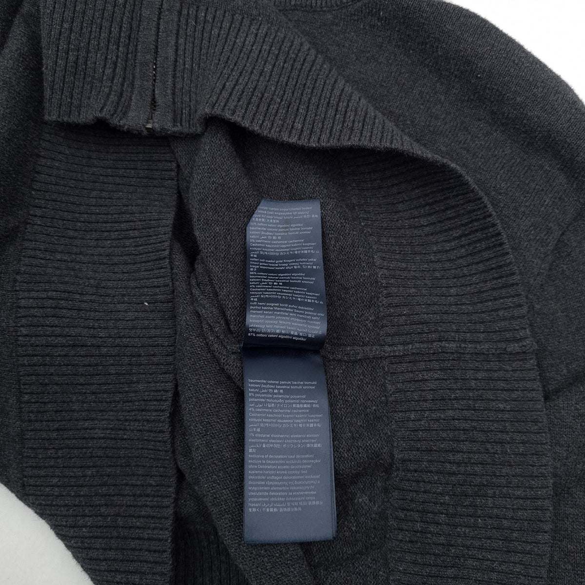 Tommy Hilfiger Vintage Mens Full Zip Sweater Cotton Cashmere Grey High Neck Size S, detail view 5, image 7 of 8