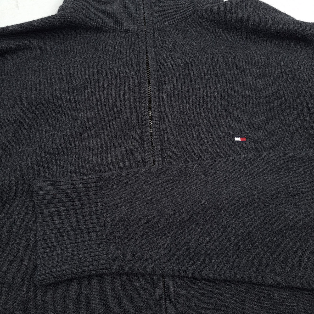 Tommy Hilfiger Vintage Mens Full Zip Sweater Cotton Cashmere Grey High Neck Size S, detail view 6, image 8 of 8