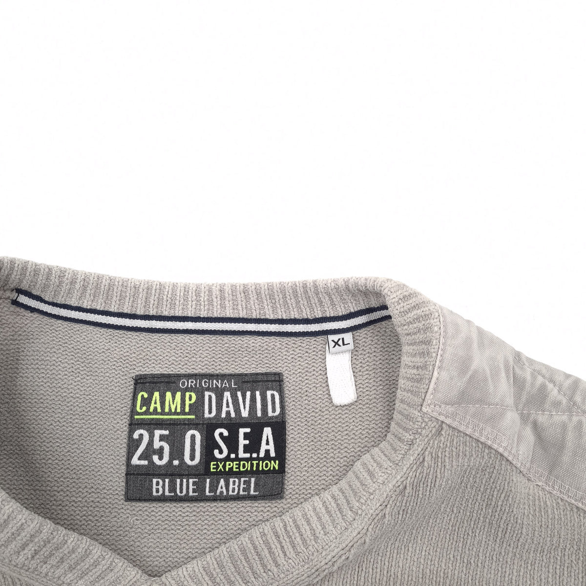 Camp David Vintage Mens Jumper Sweater Cotton Grey V-Neck Pullover Knit Size XL, detail view 2, image 4 of 7