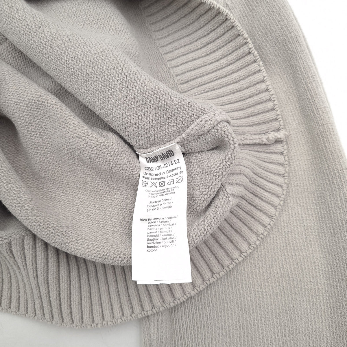 Camp David Vintage Mens Jumper Sweater Cotton Grey V-Neck Pullover Knit Size XL, detail view 4, image 6 of 7