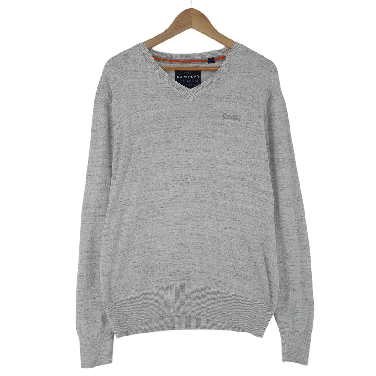 Superdry Mens Jumper Sweater Cotton Cashmere Grey V-Neck Pullover Size XL, front view, image 1 of 7