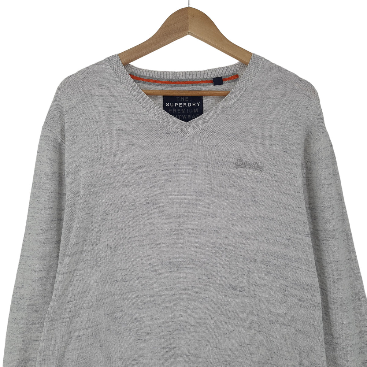 Superdry Mens Jumper Sweater Cotton Cashmere Grey V-Neck Pullover Size XL, back view, image 2 of 7