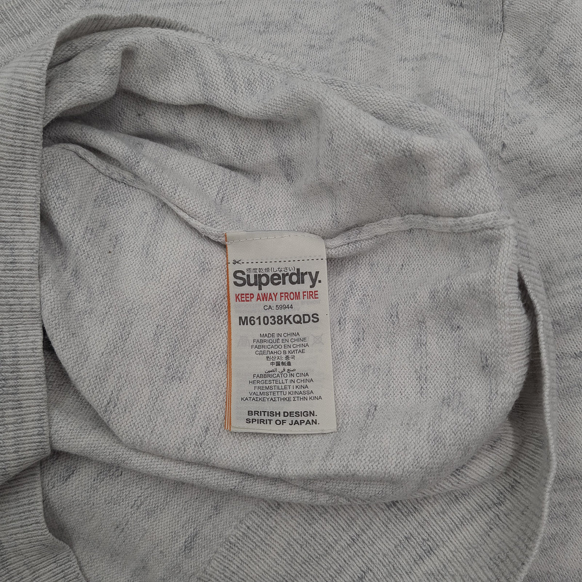 Superdry Mens Jumper Sweater Cotton Cashmere Grey V-Neck Pullover Size XL, detail view 4, image 6 of 7