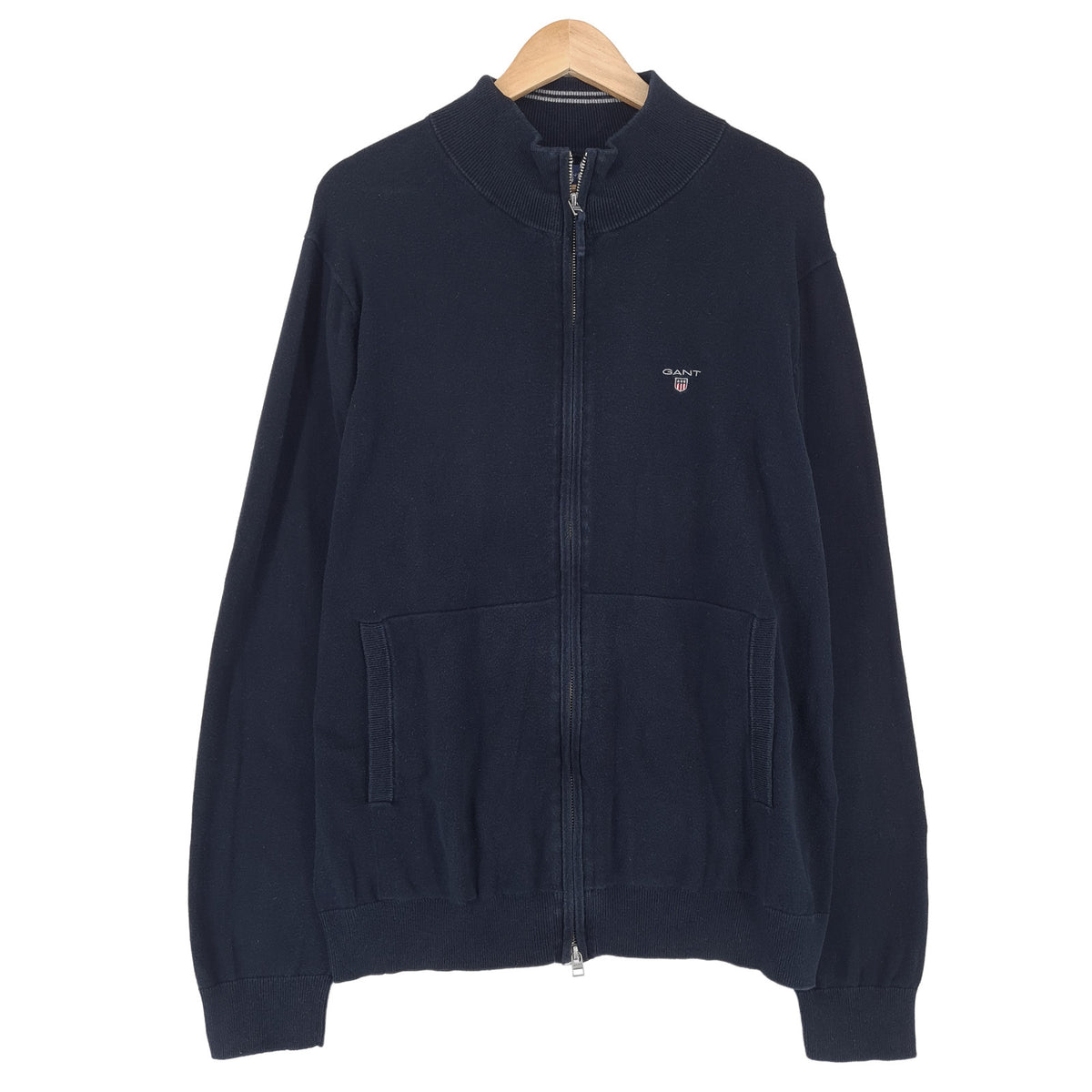 Gant Mens Full Zip Sweater Cotton Blue High Neck Jumper Knit Size XL, front view, image 1 of 8