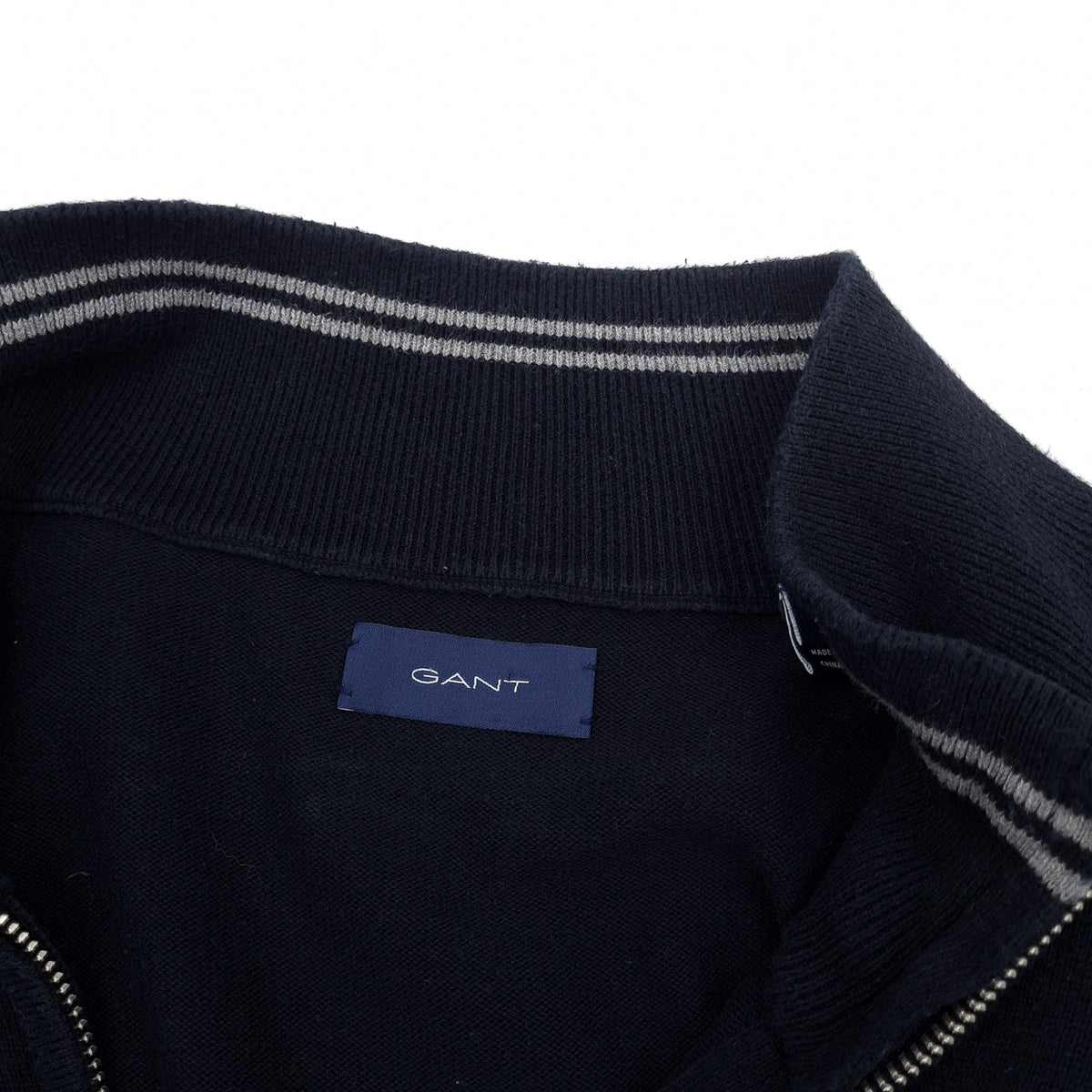 Gant Mens Full Zip Sweater Cotton Blue High Neck Jumper Knit Size XL, detail view 2, image 4 of 8
