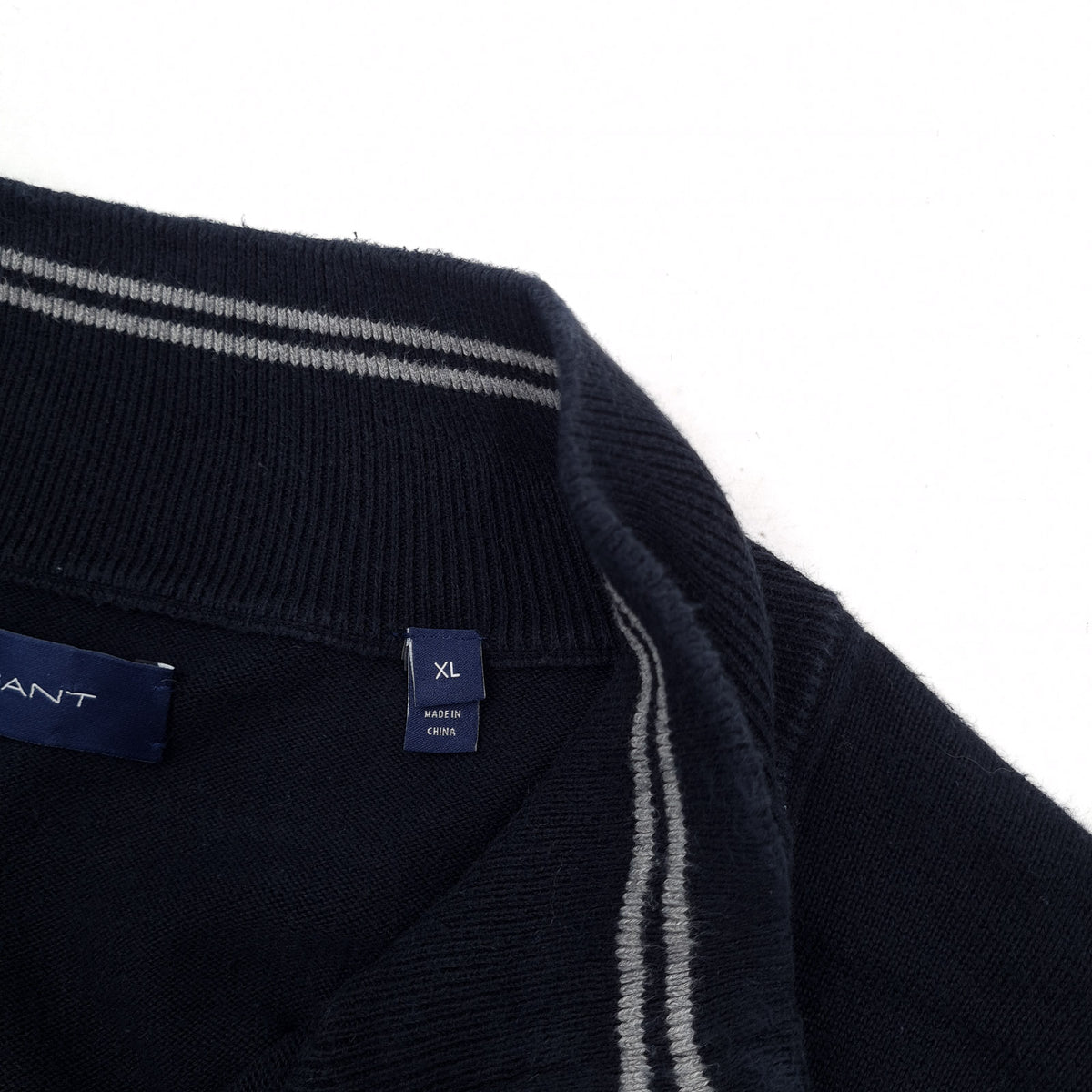Gant Mens Full Zip Sweater Cotton Blue High Neck Jumper Knit Size XL, detail view 3, image 5 of 8