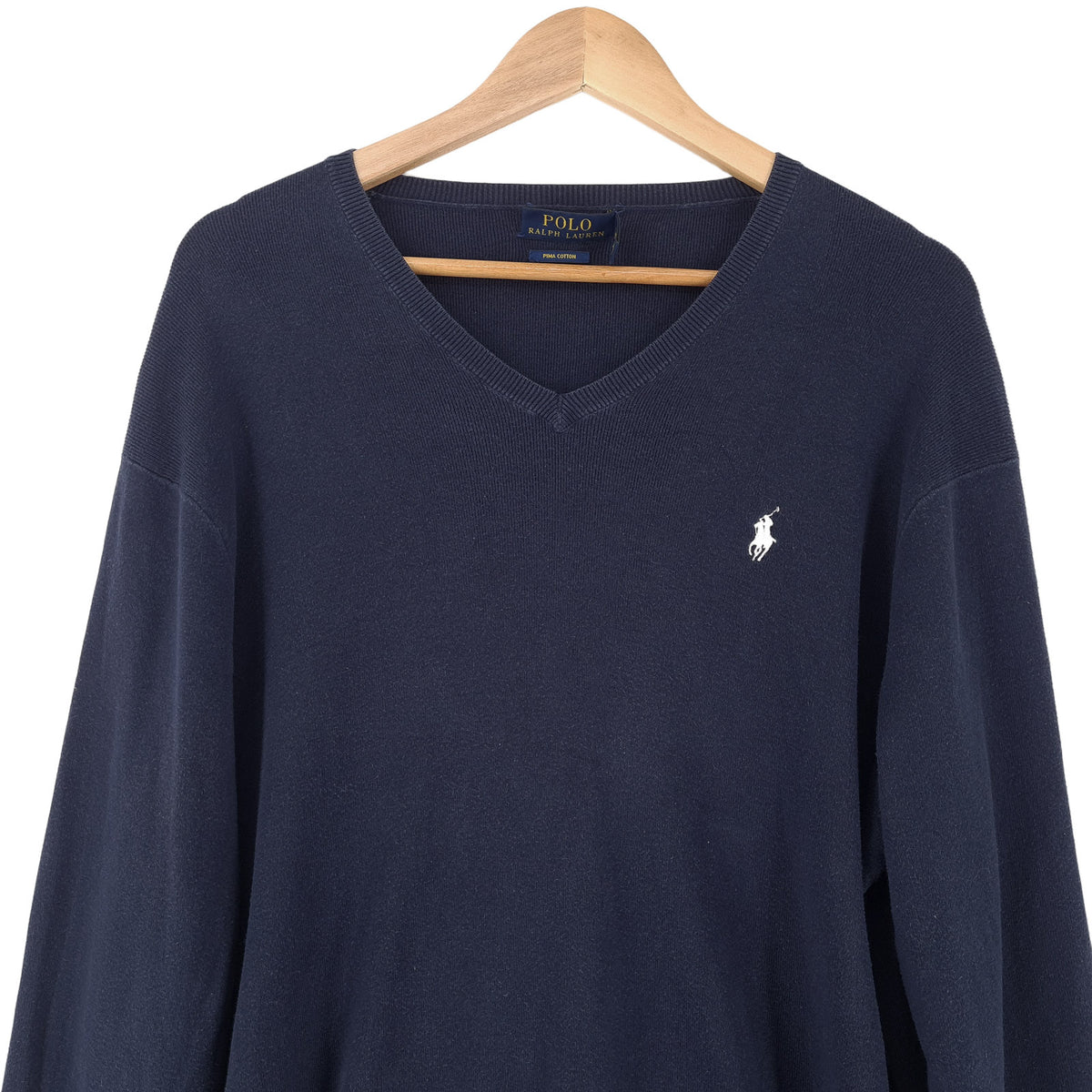 Polo Ralph Lauren Vintage Mens Jumper Sweater Cotton Blue V-Neck Pullover Size, back view, image 2 of 7
