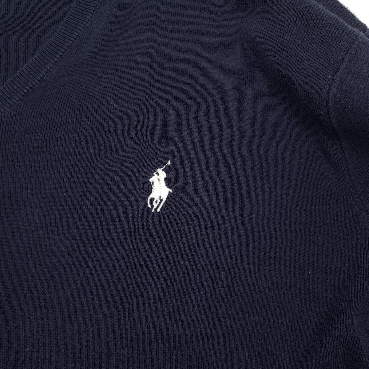 Polo Ralph Lauren Vintage Mens Jumper Sweater Cotton Blue V-Neck Pullover Size, detail view 3, image 5 of 7