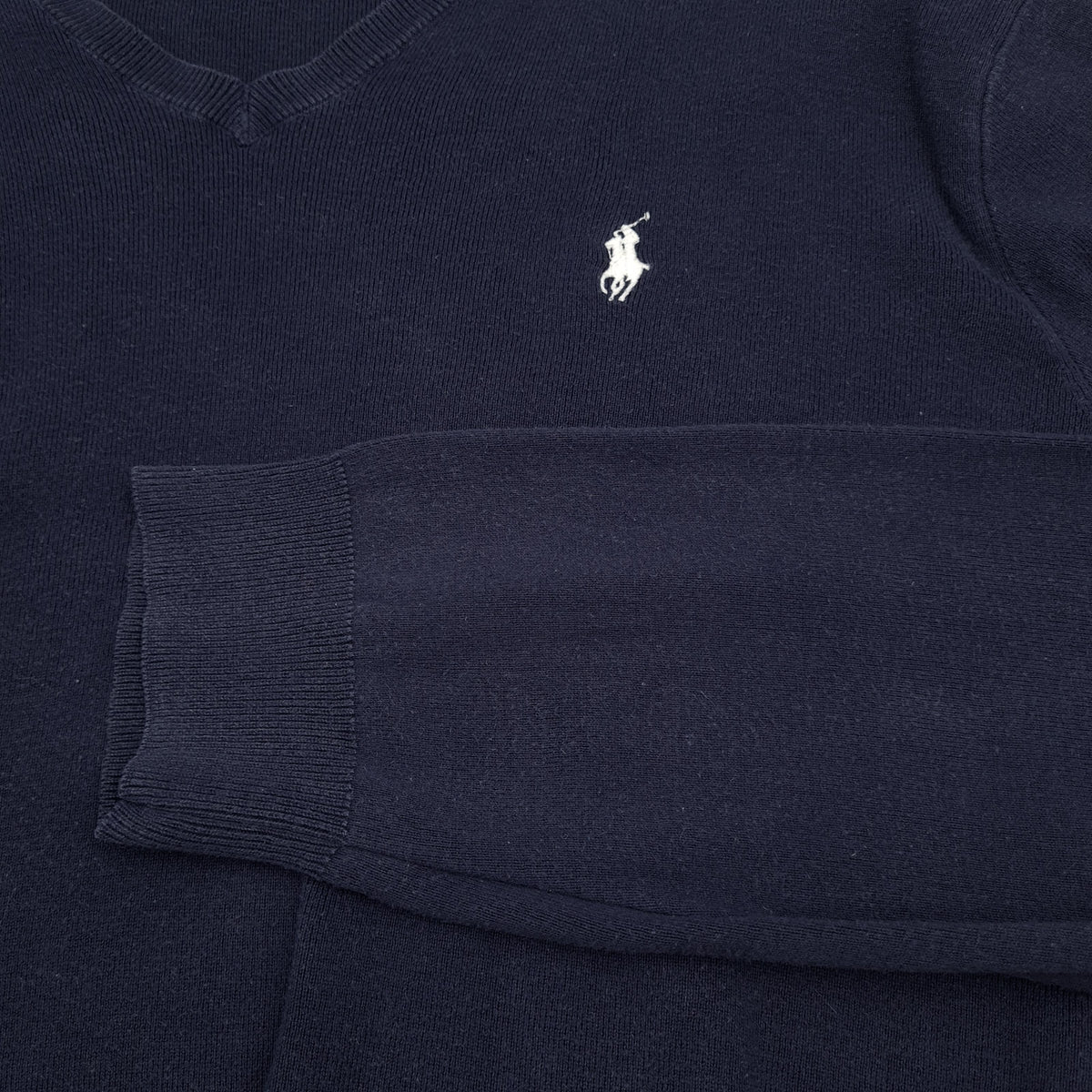 Polo Ralph Lauren Vintage Mens Jumper Sweater Cotton Blue V-Neck Pullover Size, detail view 5, image 7 of 7