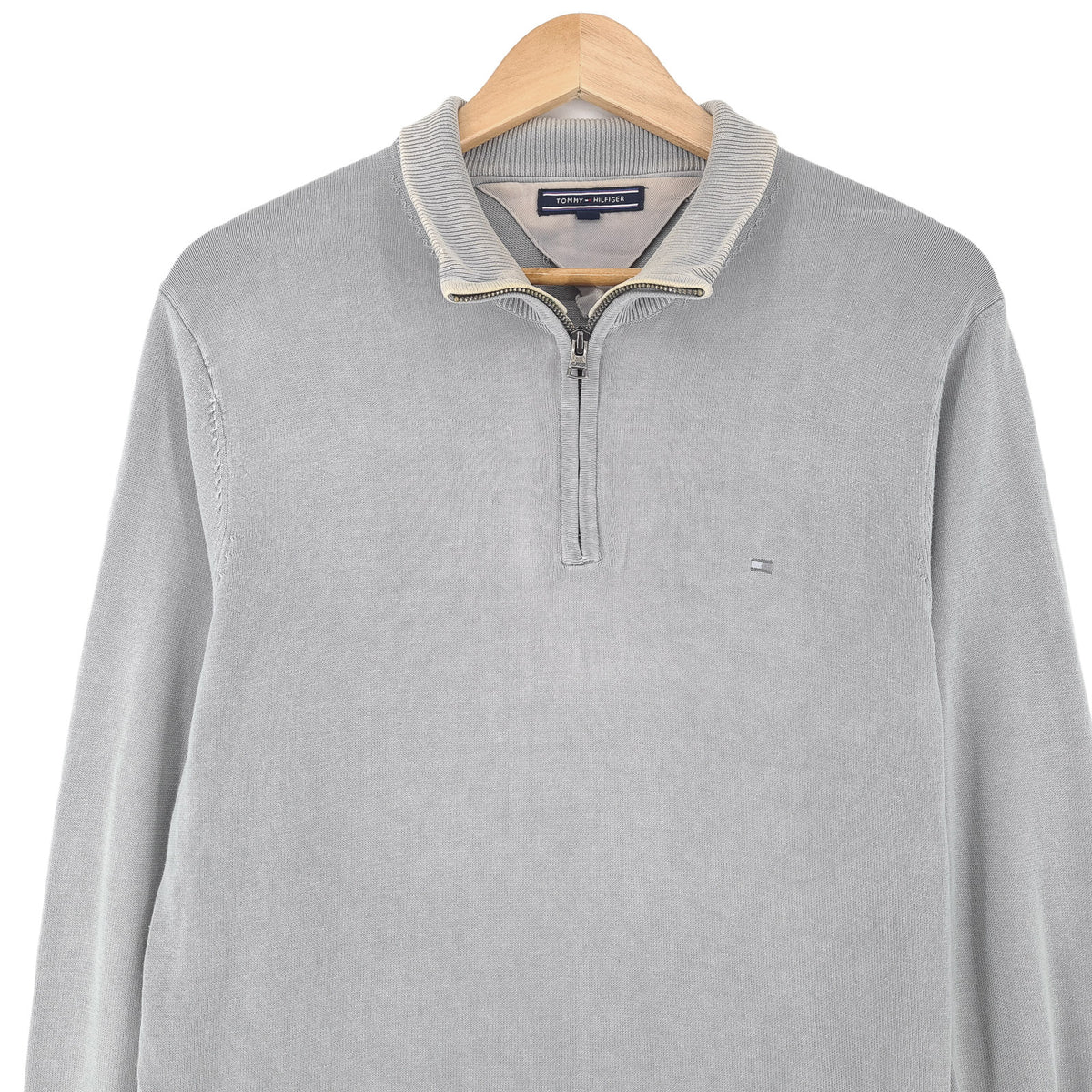 Tommy Hilfiger Vintage Mens Quarter Zip Sweater Cotton Grey High Neck Jumper Size M, back view, image 2 of 8