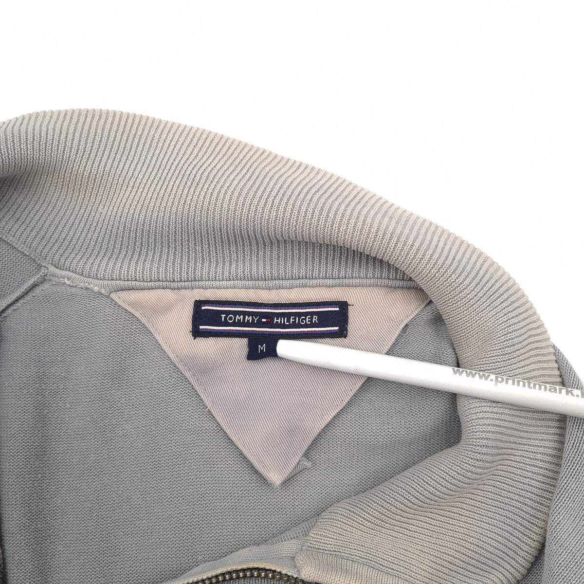 Tommy Hilfiger Vintage Mens Quarter Zip Sweater Cotton Grey High Neck Jumper Size M, detail view 2, image 4 of 8
