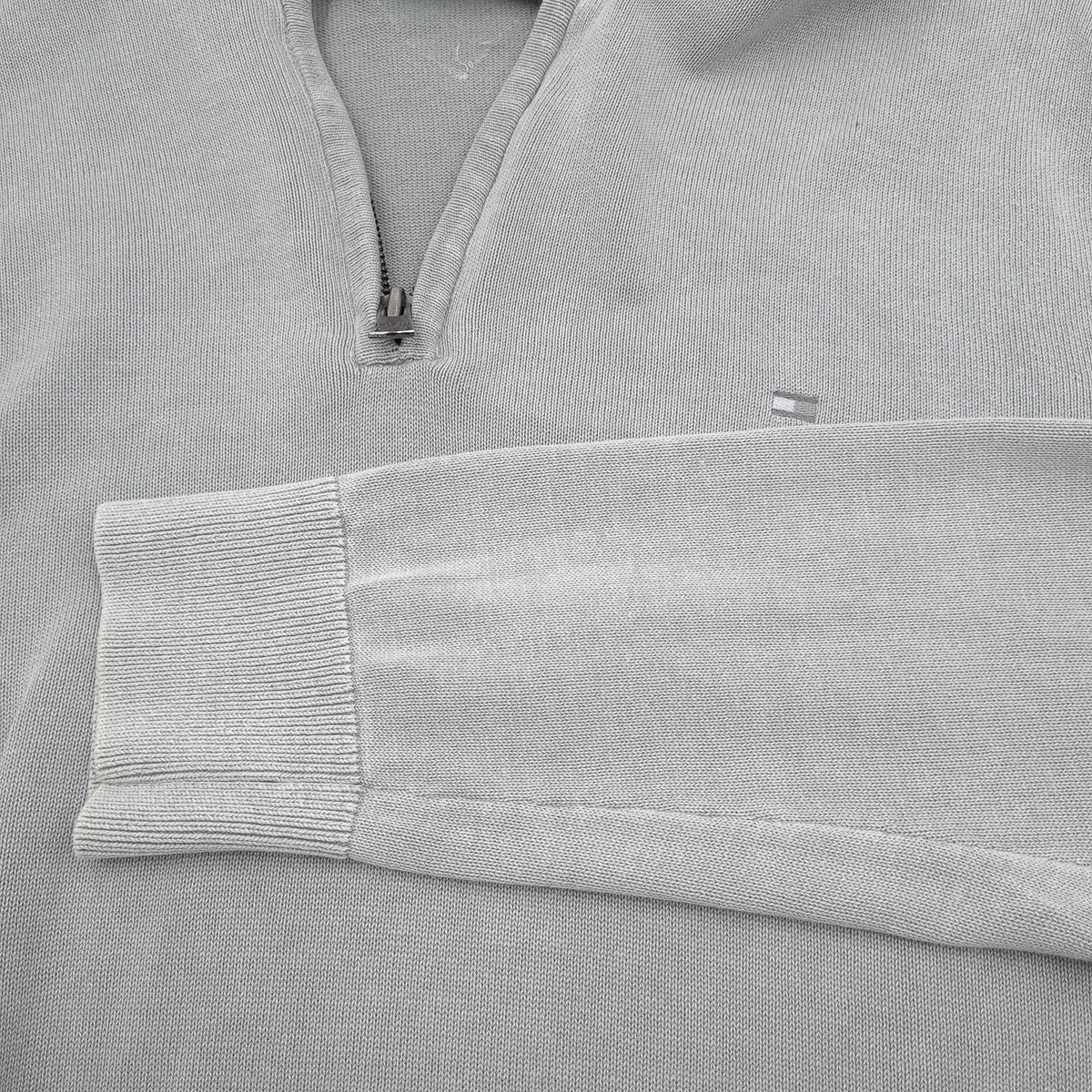 Tommy Hilfiger Vintage Mens Quarter Zip Sweater Cotton Grey High Neck Jumper Size M, detail view 5, image 7 of 8
