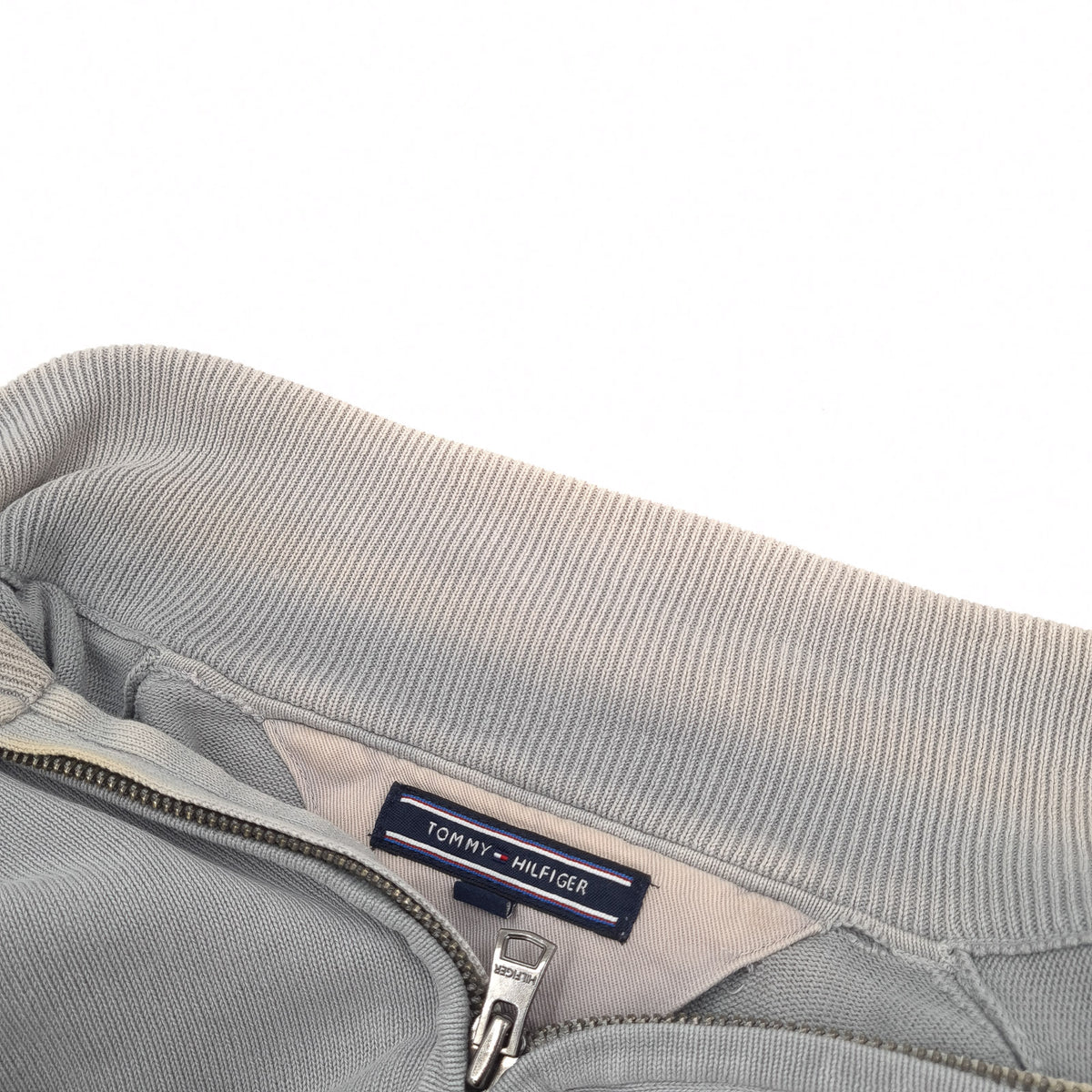 Tommy Hilfiger Vintage Mens Quarter Zip Sweater Cotton Grey High Neck Jumper Size M, detail view 6, image 8 of 8