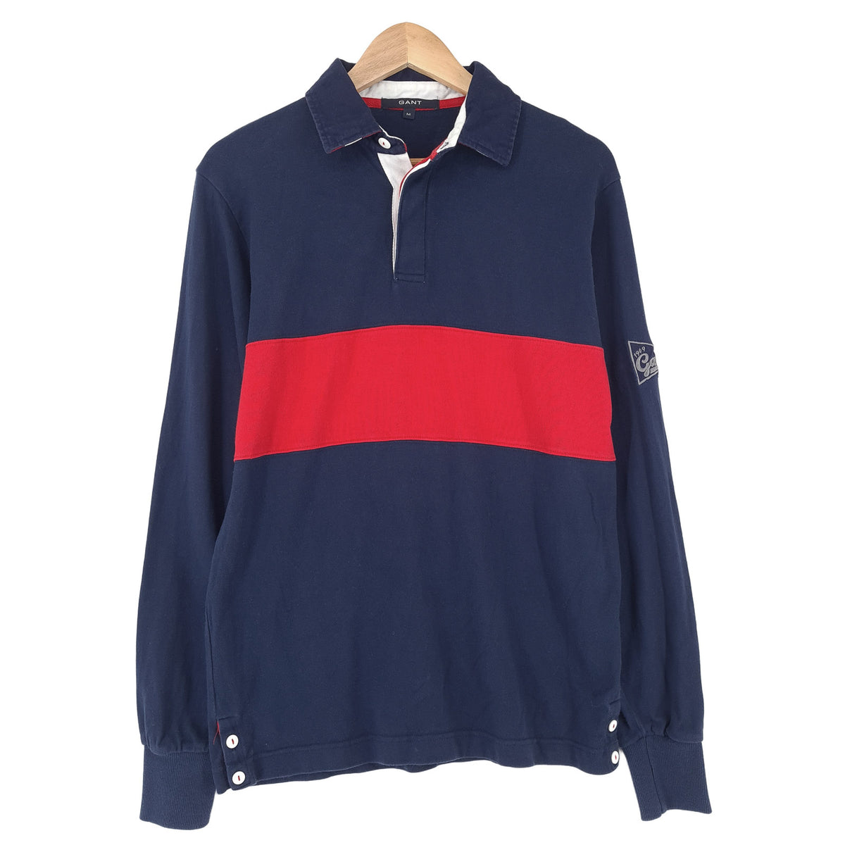 Gant Mens Sweatshirt Cotton Striped Blue Collared Pullover Size M, front view, image 1 of 8