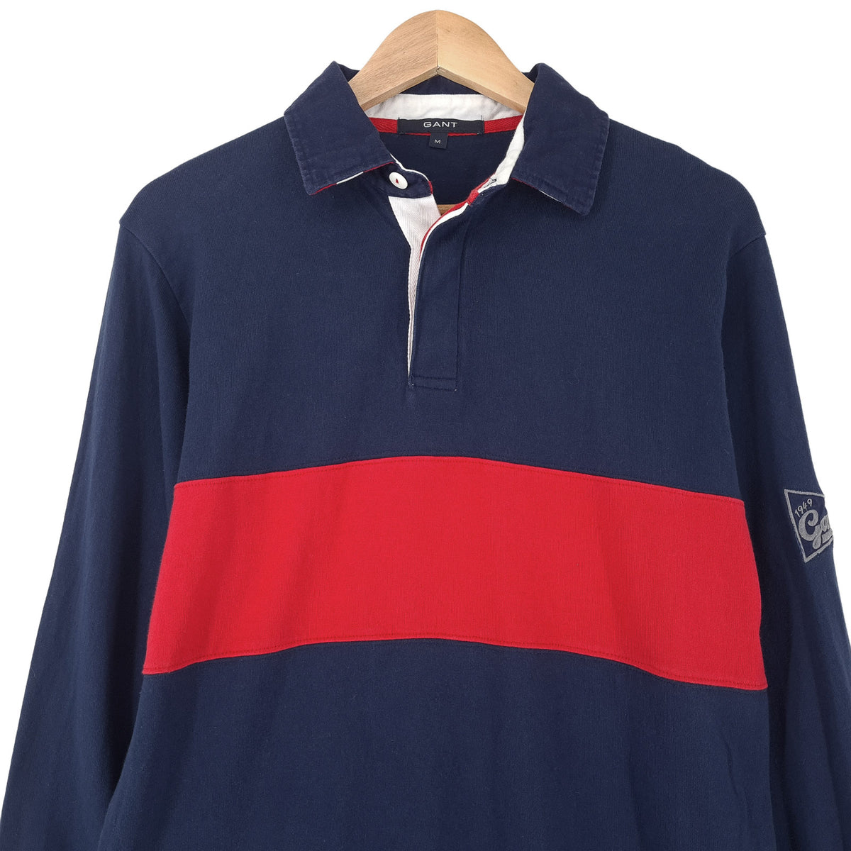 Gant Mens Sweatshirt Cotton Striped Blue Collared Pullover Size M, back view, image 2 of 8