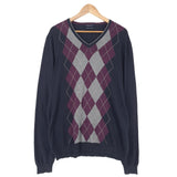 Massimo Dutti Vintage Mens Jumper Sweater Cotton Silk Cashmere Argyle Blue Size XL, front view, image 1 of 9