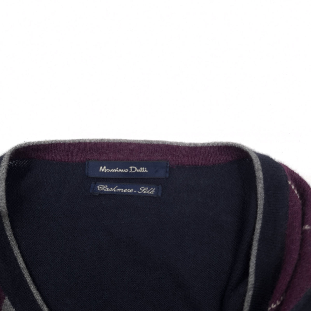 Massimo Dutti Vintage Mens Jumper Sweater Cotton Silk Cashmere Argyle Blue Size XL, detail view 2, image 4 of 9
