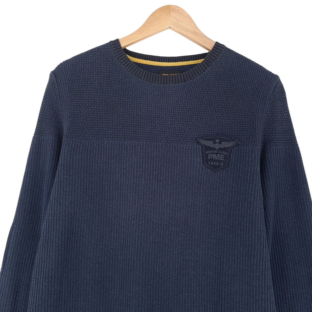 Pme Legend Vintage Mens Jumper Sweater Cotton Blue Crew Neck Pullover Knit Size M, back view, image 2 of 10