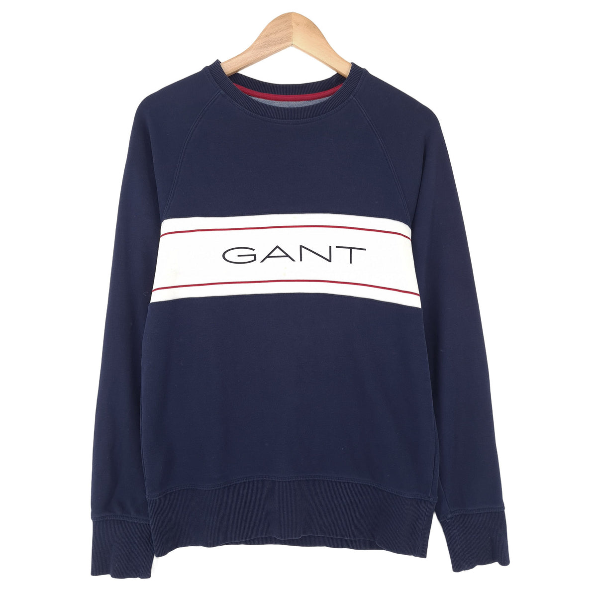 Gant Vintage Sweatshirt Cotton Striped Blue Crew Neck Pullover Men Size S, front view, image 1 of 7