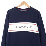 Gant Vintage Sweatshirt Cotton Striped Blue Crew Neck Pullover Men Size S, back view, image 2 of 7
