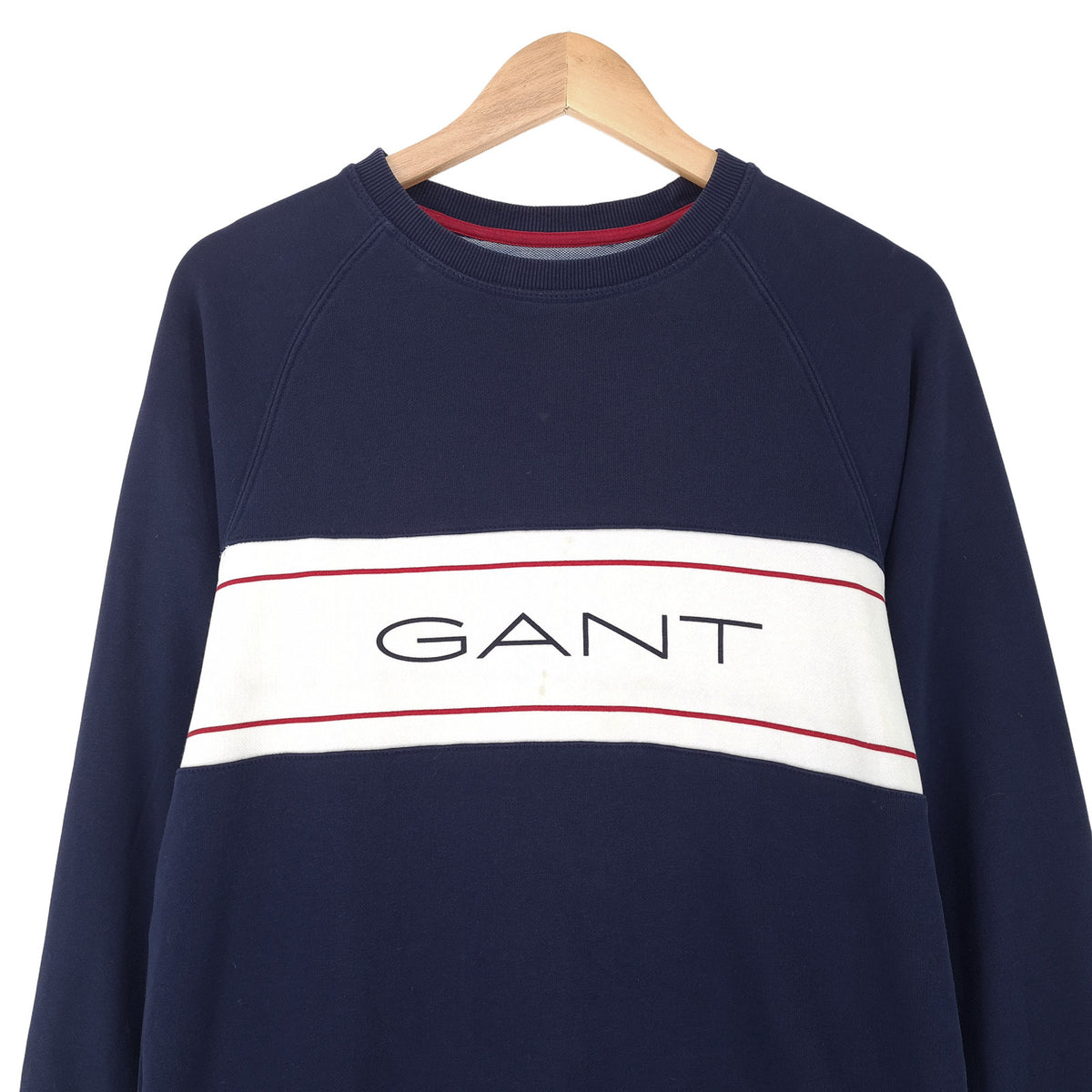 Gant Vintage Sweatshirt Cotton Striped Blue Crew Neck Pullover Men Size S, back view, image 2 of 7