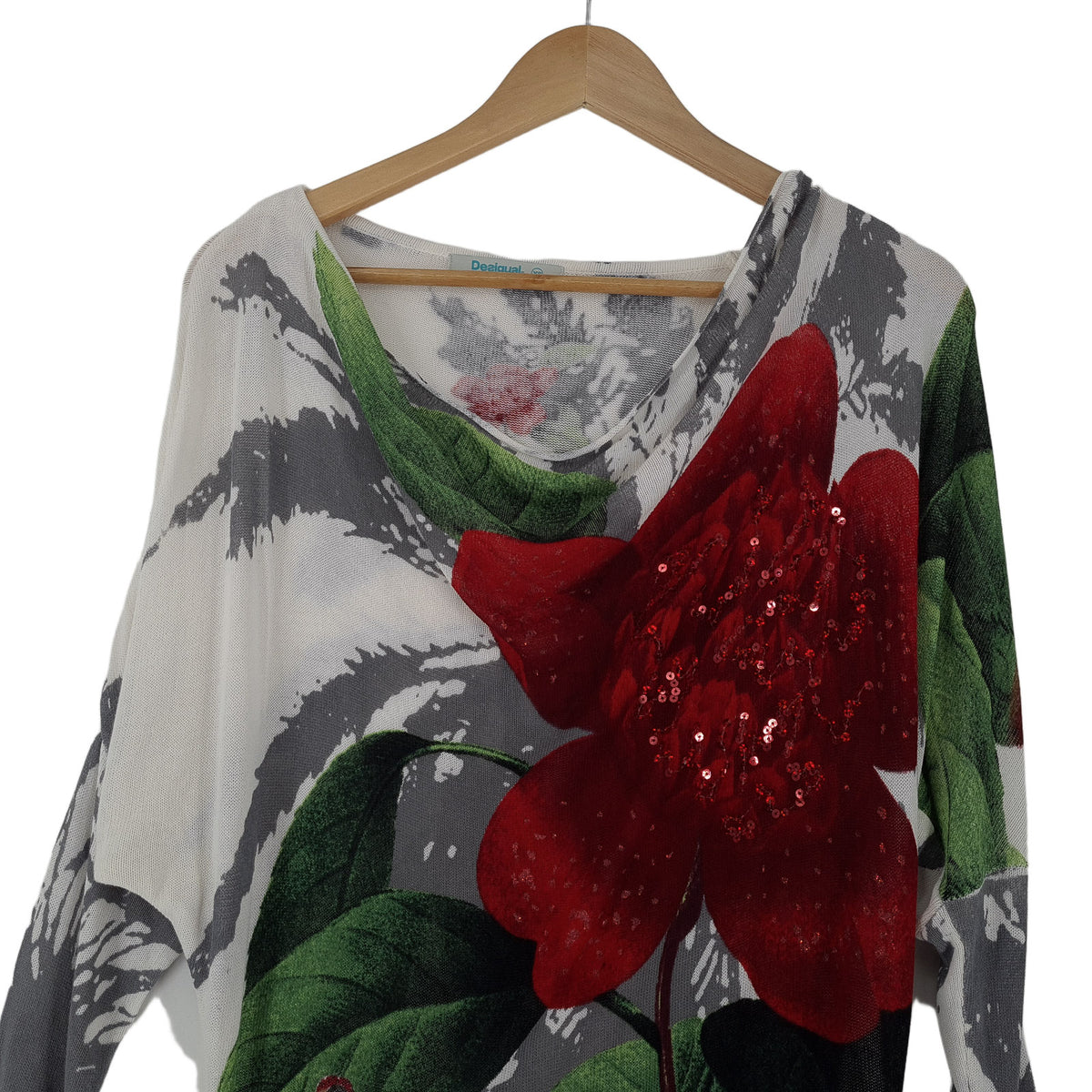 Desigual Womens Jumper Sweater Floral Round Neck Relaxed Fit Knit Size XS, back view, image 2 of 7