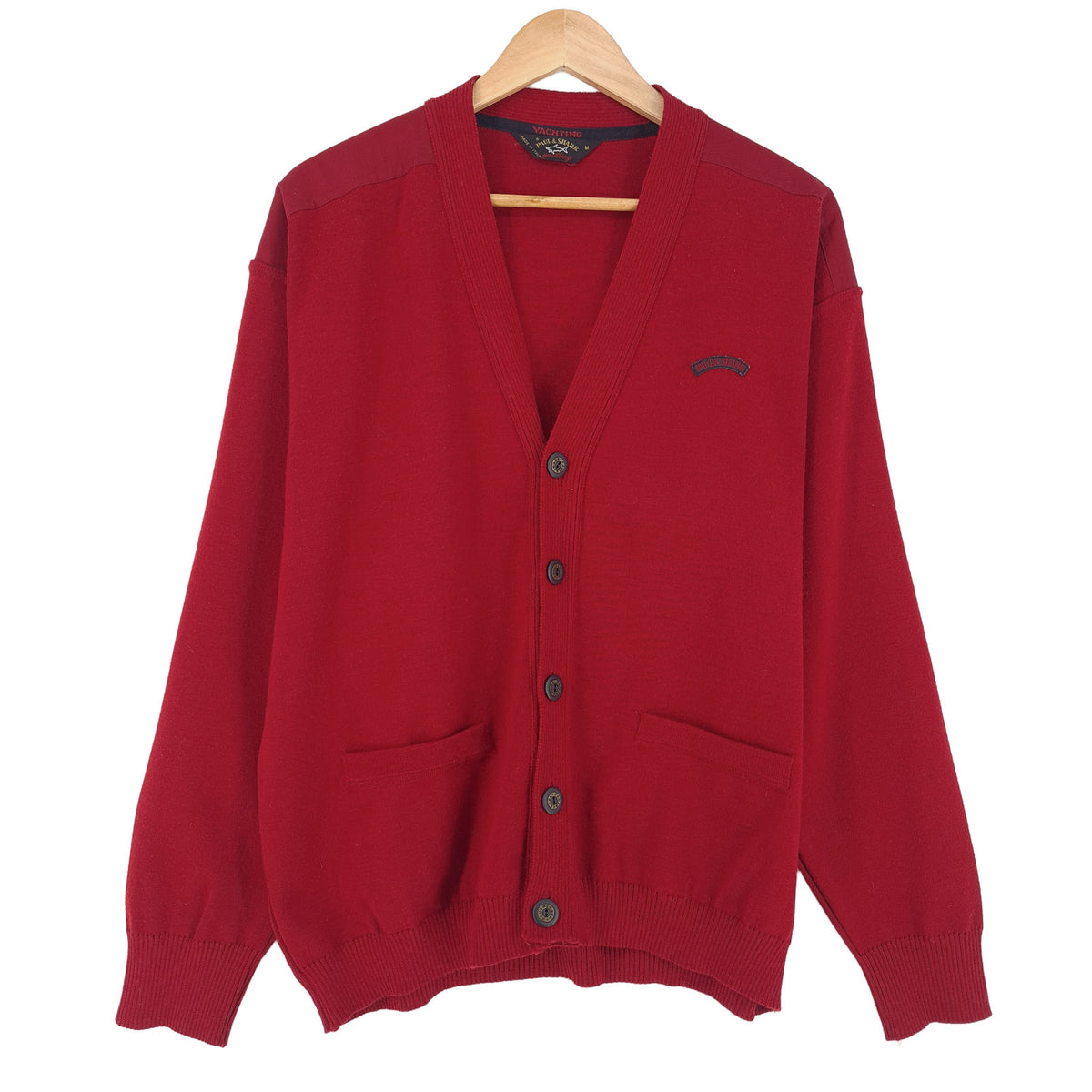 Paul & Shark Vintage Mens Cardigan Wool Red V-Neck Sweater Knit Size M, front view, image 1 of 10