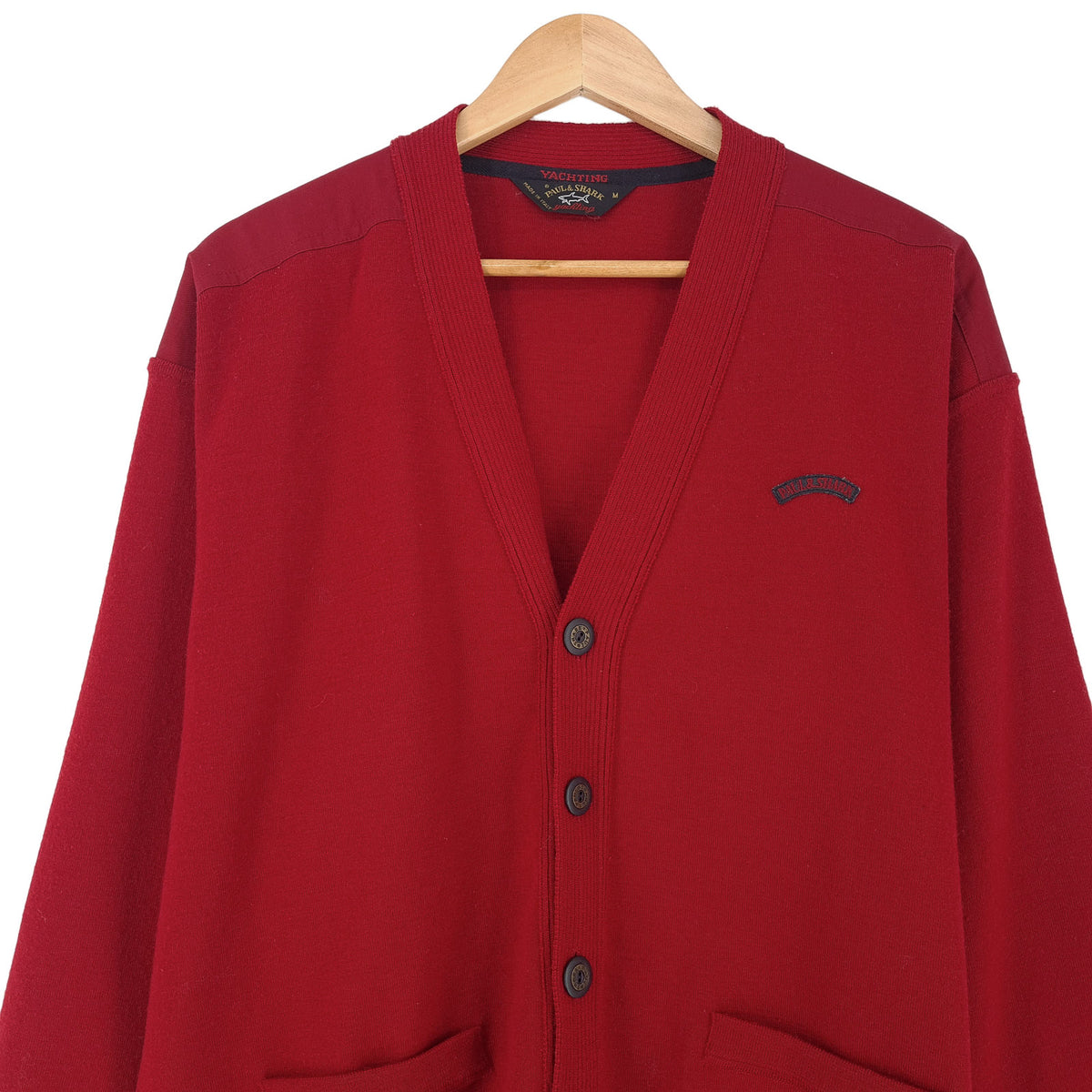 Paul & Shark Vintage Mens Cardigan Wool Red V-Neck Sweater Knit Size M, back view, image 2 of 10