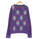Tommy Hilfiger Vintage Mens Jumper Sweater Cotton Cashmere Argyle Purple Size 2XL, front view, image 1 of 6