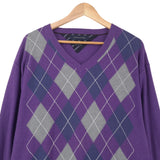 Tommy Hilfiger Vintage Mens Jumper Sweater Cotton Cashmere Argyle Purple Size 2XL, back view, image 2 of 6