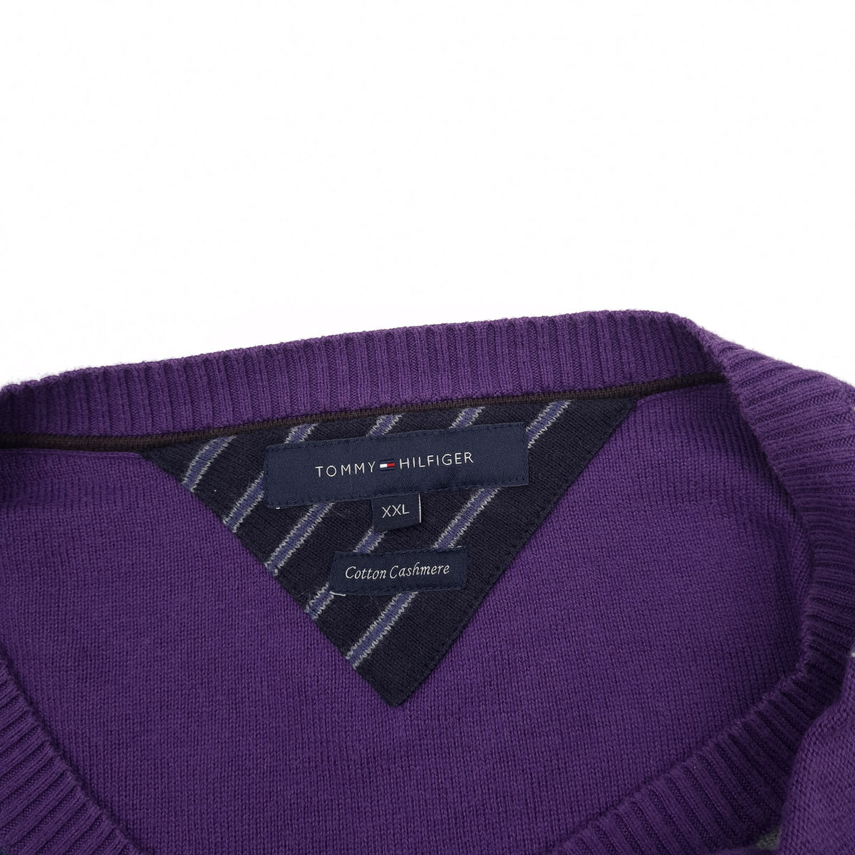 Tommy Hilfiger Vintage Mens Jumper Sweater Cotton Cashmere Argyle Purple Size 2XL, detail view 2, image 4 of 6