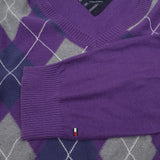 Tommy Hilfiger Vintage Mens Jumper Sweater Cotton Cashmere Argyle Purple Size 2XL, detail view 4, image 6 of 6
