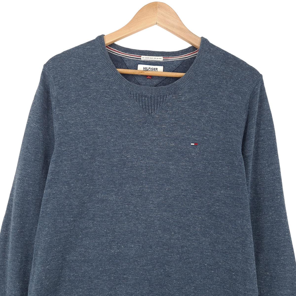Tommy Hilfiger Vintage Mens Jumper Sweater Cotton Blue Crew Neck Pullover Size, back view, image 2 of 7