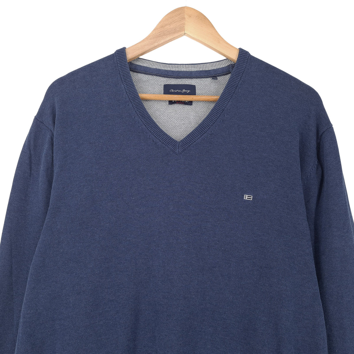 Christian Berg Mens Jumper Sweater Blue V-Neck Pullover Knit Size 2XL, back view, image 2 of 7