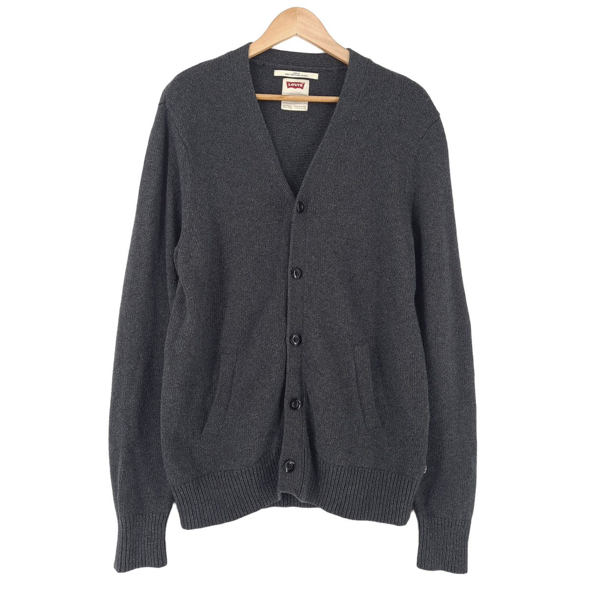 Levi's Vintage Mens Cardigan Cotton Grey V-Neck Slim Fit Sweater Knit Size XL, front view, image 1 of 6