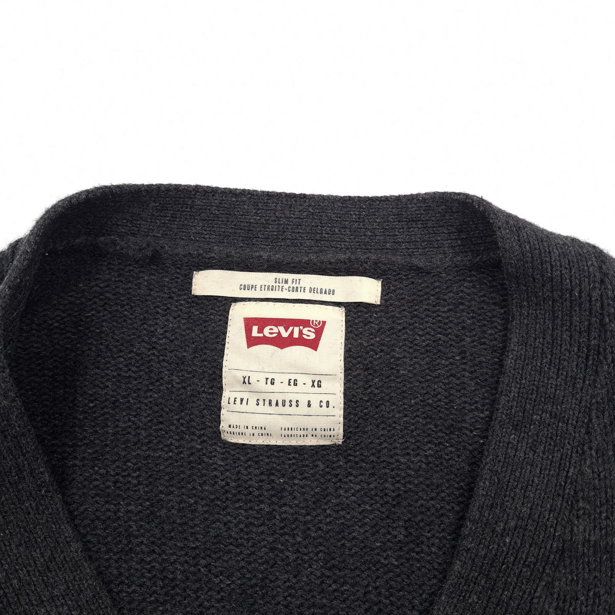 Levi's Vintage Mens Cardigan Cotton Grey V-Neck Slim Fit Sweater Knit Size XL, detail view 2, image 4 of 6