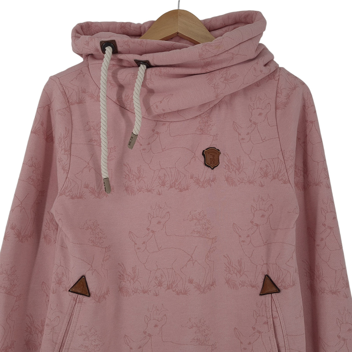 Naketano Vintage Womens Pullover Hoodie Cotton Animal Print Pink Sweatshirt Size M, back view, image 2 of 8