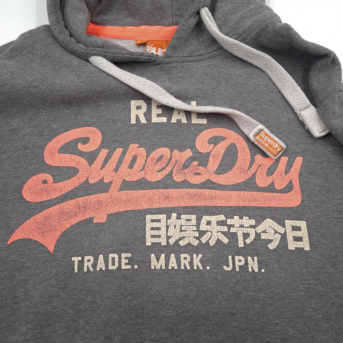 Superdry Vintage Mens Pullover Hoodie Cotton Grey Sweatshirt Size M, detail view 3, image 5 of 8