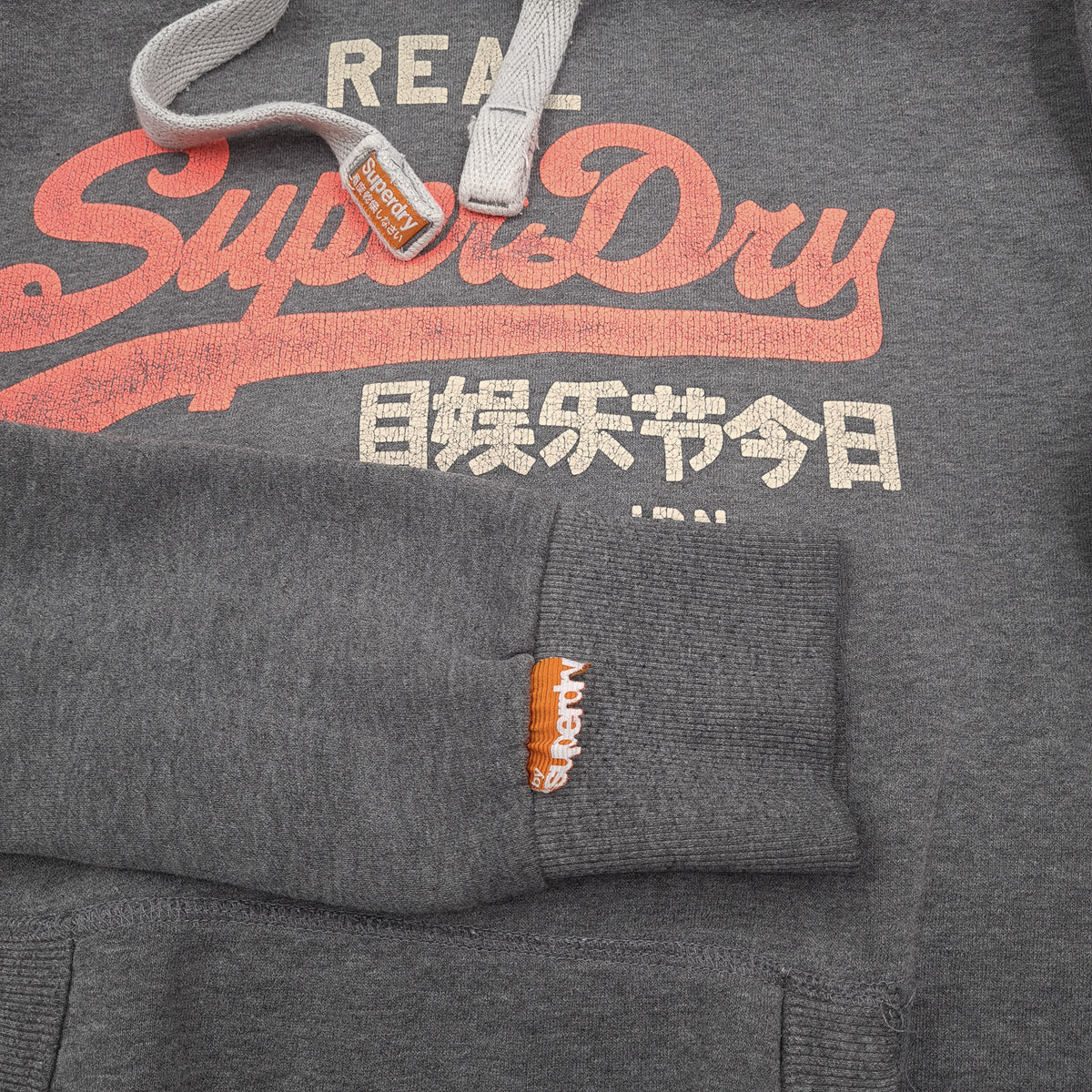 Superdry Vintage Mens Pullover Hoodie Cotton Grey Sweatshirt Size M, detail view 6, image 8 of 8