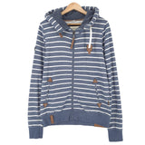 Naketano Full Zip Hoodie Cotton Striped Blue Sweatshirt Men Size M, front view, image 1 of 7