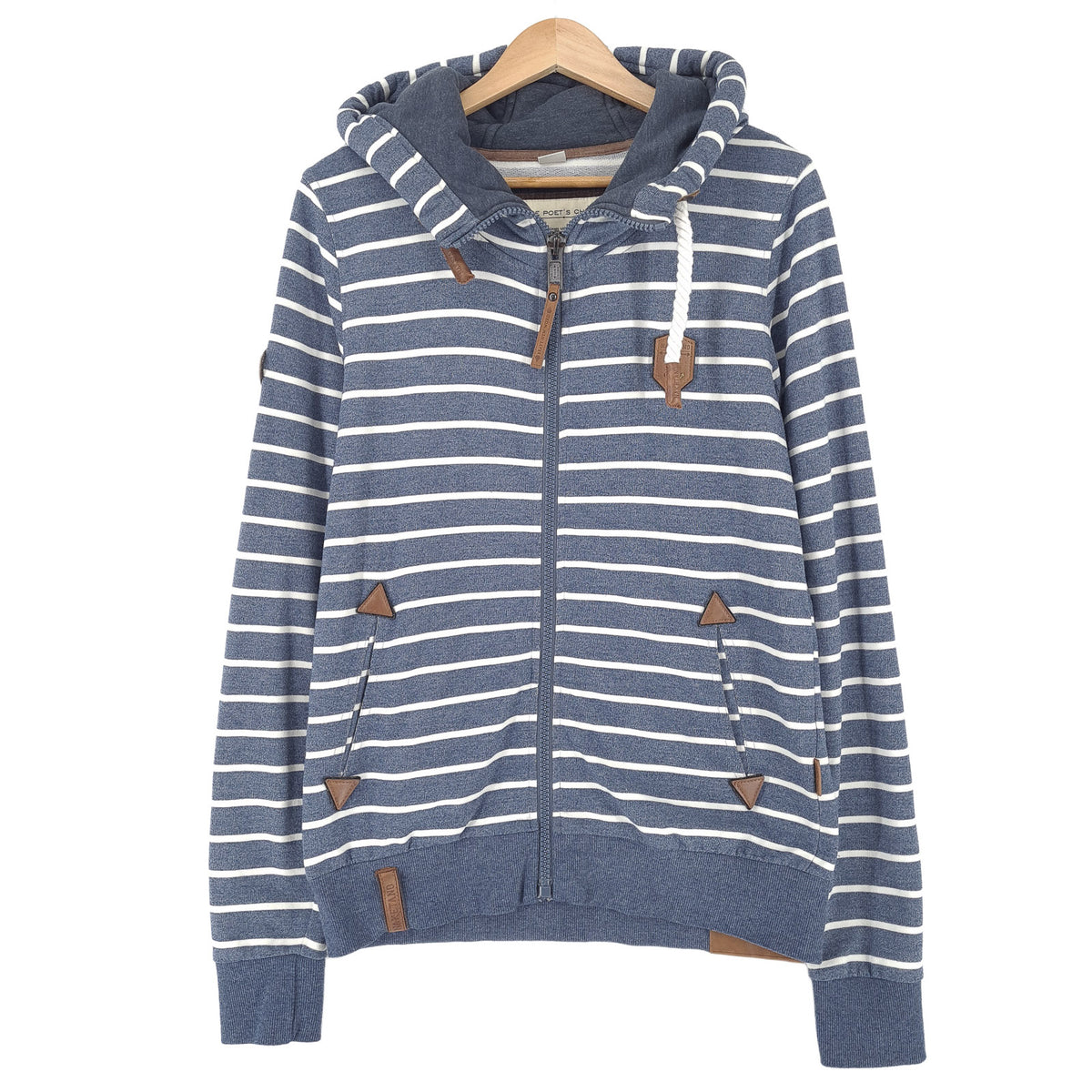 Naketano Full Zip Hoodie Cotton Striped Blue Sweatshirt Men Size M, front view, image 1 of 7