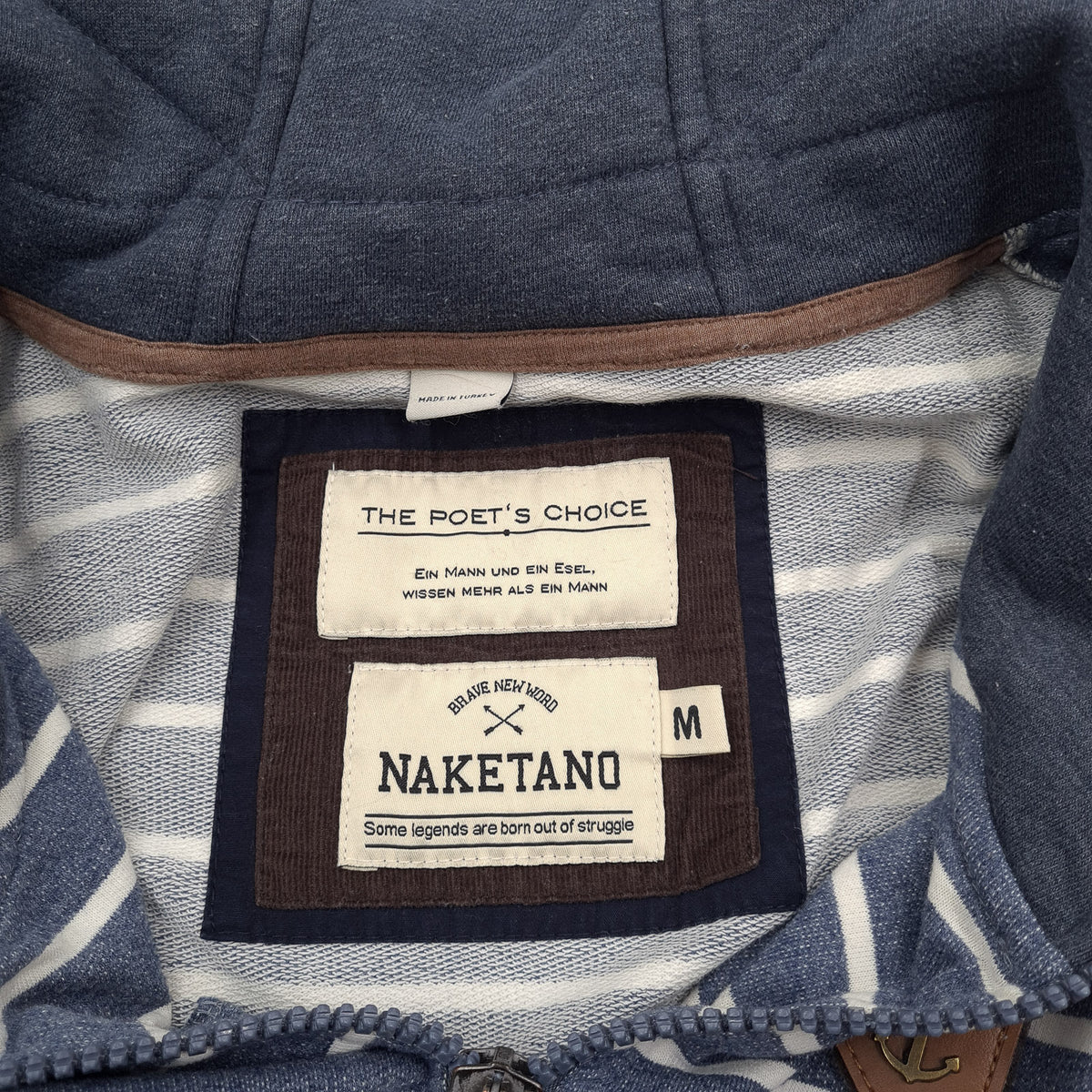 Naketano Full Zip Hoodie Cotton Striped Blue Sweatshirt Men Size M, detail view 2, image 4 of 7