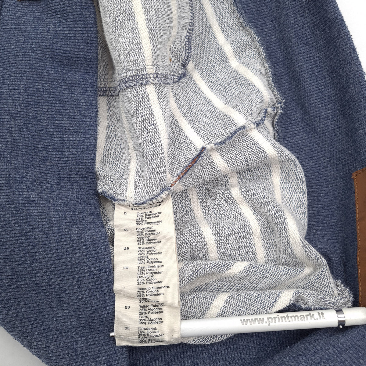 Naketano Full Zip Hoodie Cotton Striped Blue Sweatshirt Men Size M, detail view 4, image 6 of 7