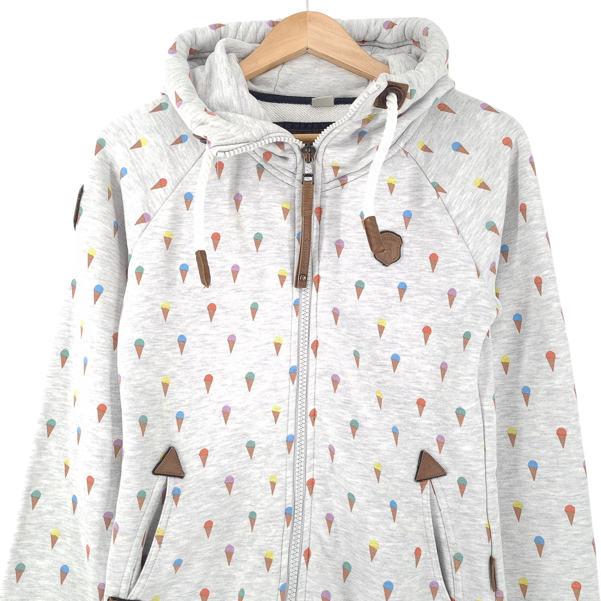 Naketano Full Zip Hoodie Geometric Grey Sweatshirt Women Size S, back view, image 2 of 7