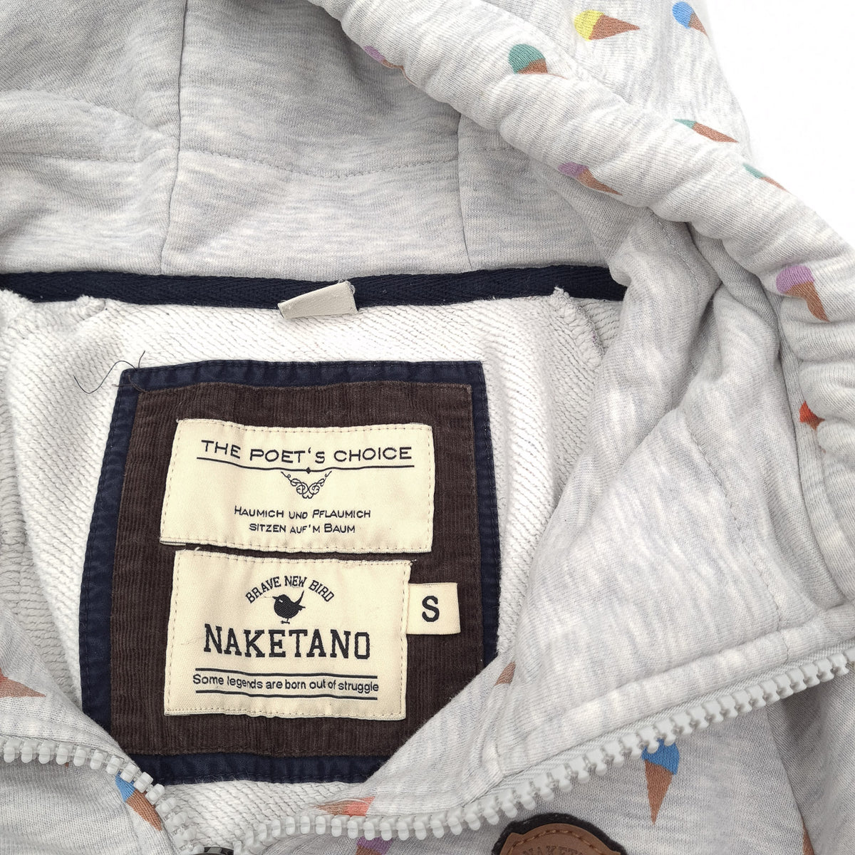 Naketano Full Zip Hoodie Geometric Grey Sweatshirt Women Size S, detail view 2, image 4 of 7